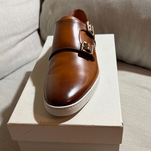 Santoni Tan Leather Double Monk Strap Loafers
